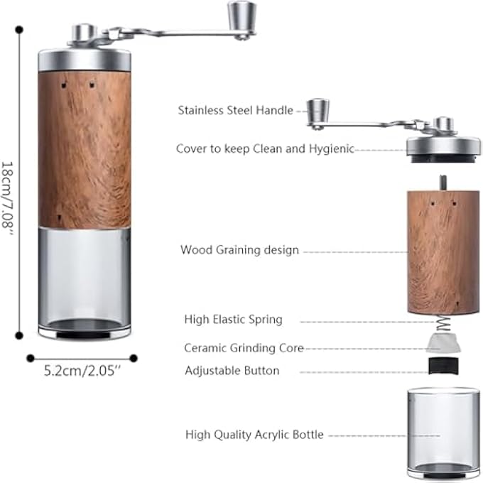WEKOTEE Manual Coffee Bean Grinder Portable Stainless Steel Folding Handle Coffee Bean Grinder Transparent Powder Bin Brown - Image 3