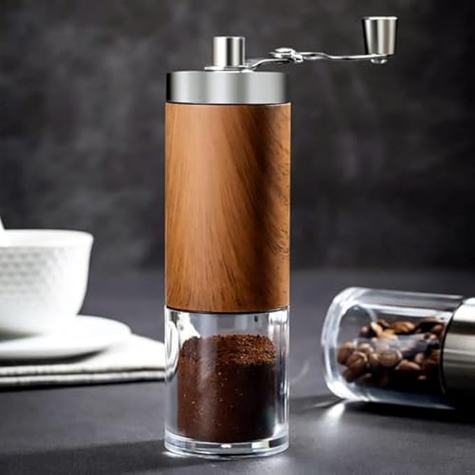 WEKOTEE Manual Coffee Bean Grinder Portable Stainless Steel Folding Handle Coffee Bean Grinder Transparent Powder Bin Brown - Image 5