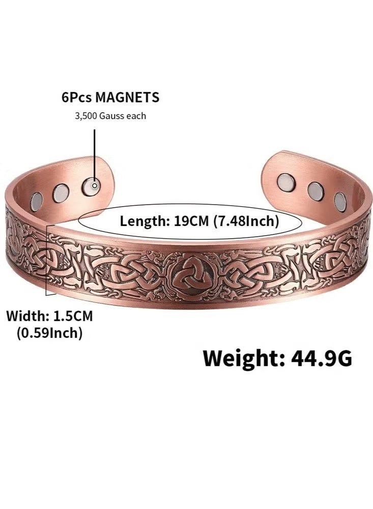 Vintage Pure Copper Magnetic Bangle, Adjustable Celtic Pattern Cuff Bracelet - Image 3