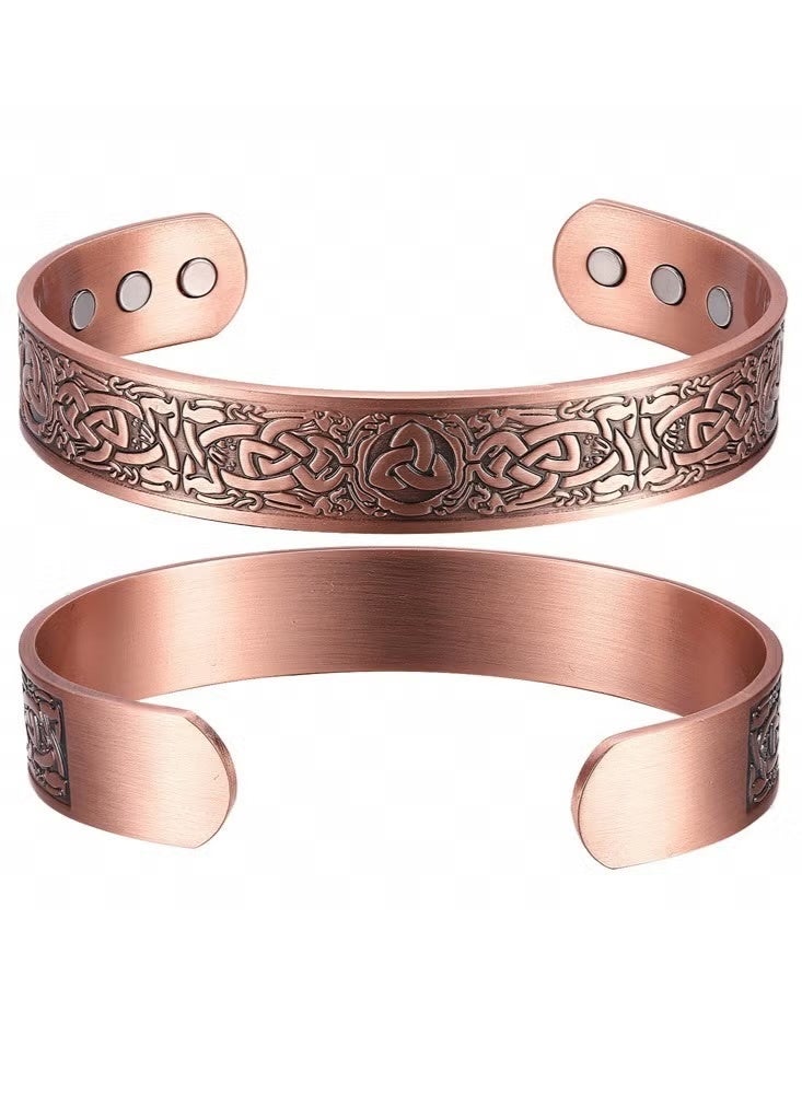 Vintage Pure Copper Magnetic Bangle, Adjustable Celtic Pattern Cuff Bracelet - Image 2