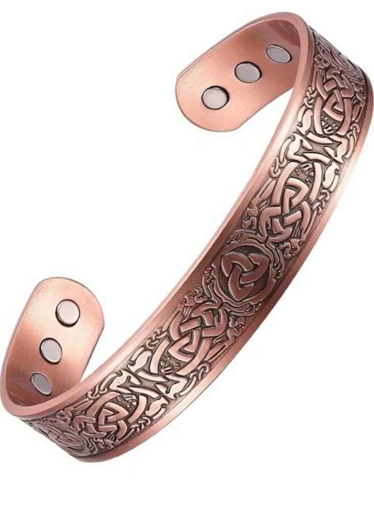 Vintage Pure Copper Magnetic Bangle, Adjustable Celtic Pattern Cuff Bracelet - Image 1
