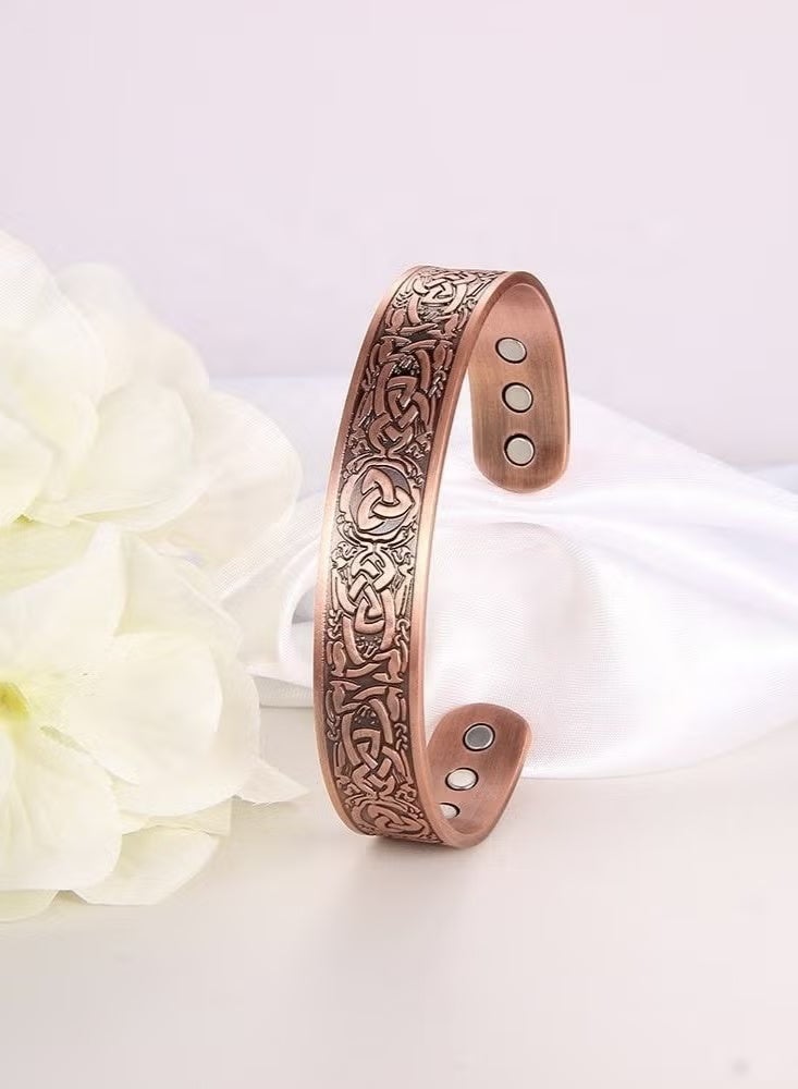 Vintage Pure Copper Magnetic Bangle, Adjustable Celtic Pattern Cuff Bracelet - Image 4