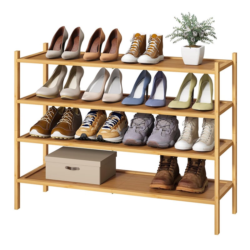 kiplant Long Shoe Rack 4Tier Bamboo Wood Shoe Rack Stackable for Closet Entryway  Hallway