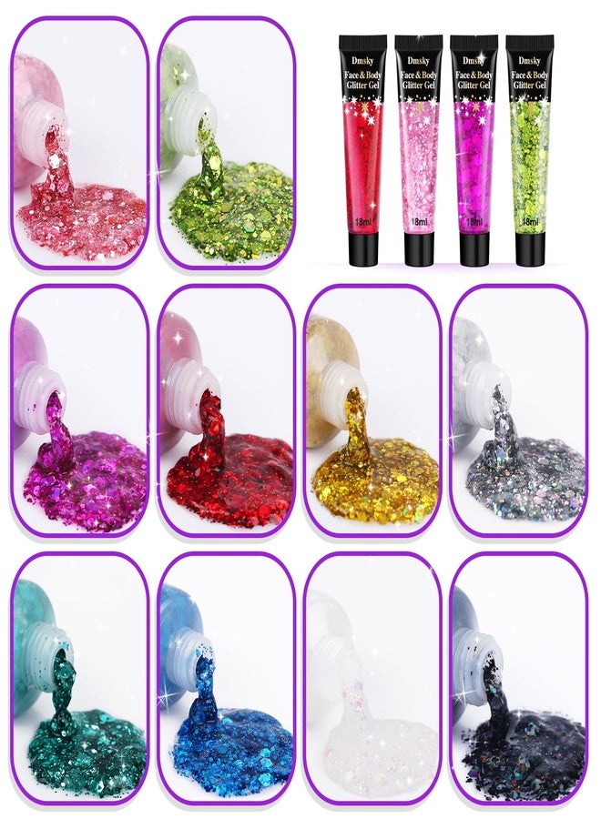Dmsky 10 Colors Body Glitter,Face Glitter Makeup for Kids Women,Sparkly Chunky Hair Glitter for Eye Lip Hair Nails,Mardi Gras Glitter Makeup Face Paint,Singer Concerts Disco Rave Festival Accessories - Image 2