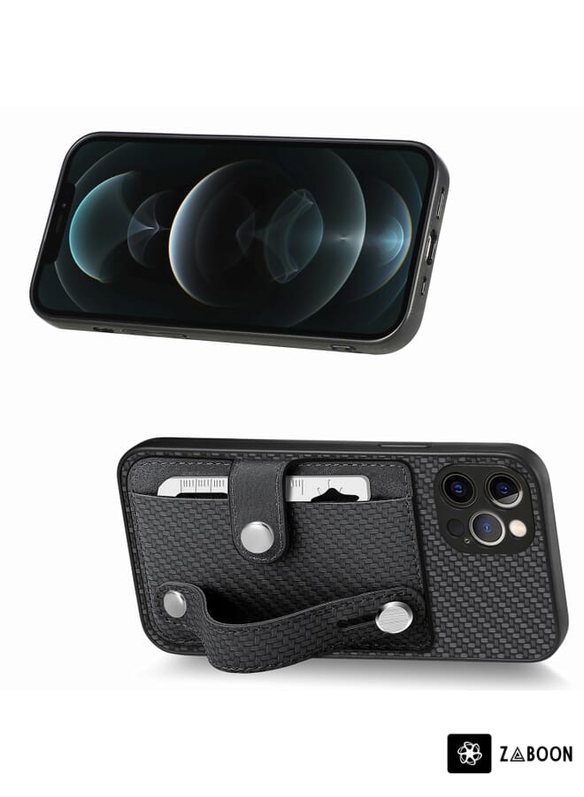 جرين تايجر حافظة هاتف لهاتف iPhone 12 Pro Max مع مسند للبطاقات وغطاء خلفي مع سكين أداة (أسود) - Image 2