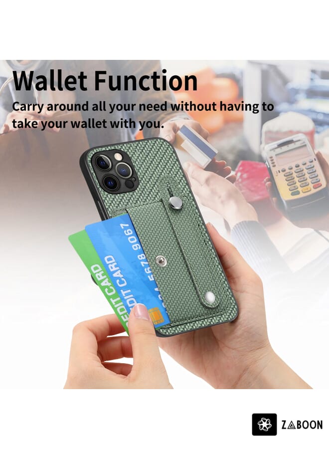 جرين تايجر حافظة هاتف لهاتف iPhone 12 Pro Max مع مسند للبطاقات وغطاء خلفي مع سكين أداة (أسود) - Image 5