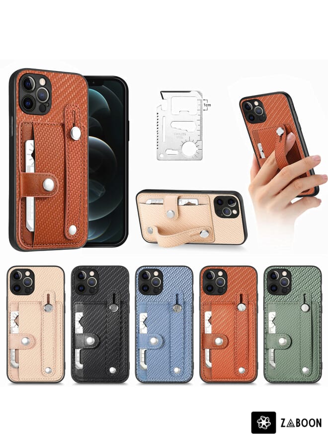 جرين تايجر حافظة هاتف لهاتف iPhone 12 Pro Max مع مسند للبطاقات وغطاء خلفي مع سكين أداة (أسود) - Image 3