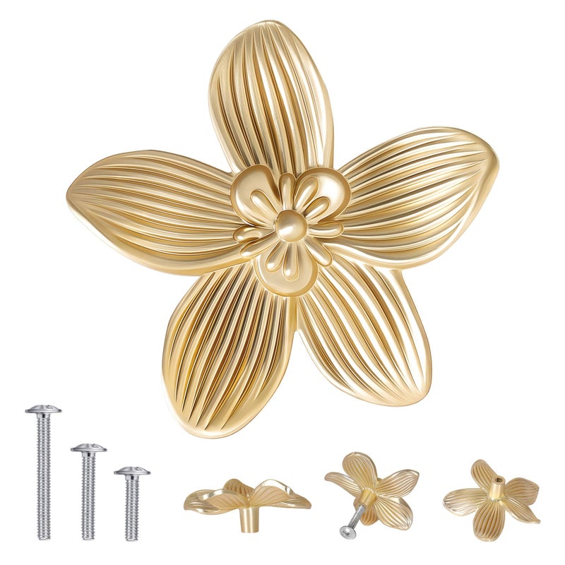 CEYMIO 8 Pack 2.4 Inch Brushed Gold Flower Cabinet Knobs, Vintage Floral Drawer Pulls â€“ Decorative Dresser Handles for Furniture, Vanity, Closet, Bathroom â€“ Unique Antique Hardware - Image 1