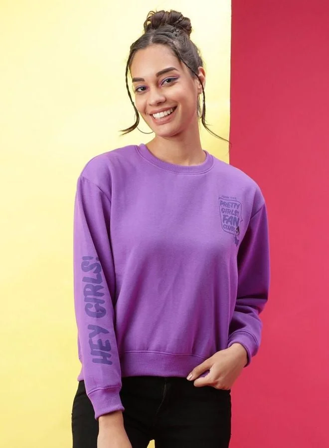 Women Regular Fit Printed Crew Neck Long Sleeve Overhead-Crewneck Sweatshirt