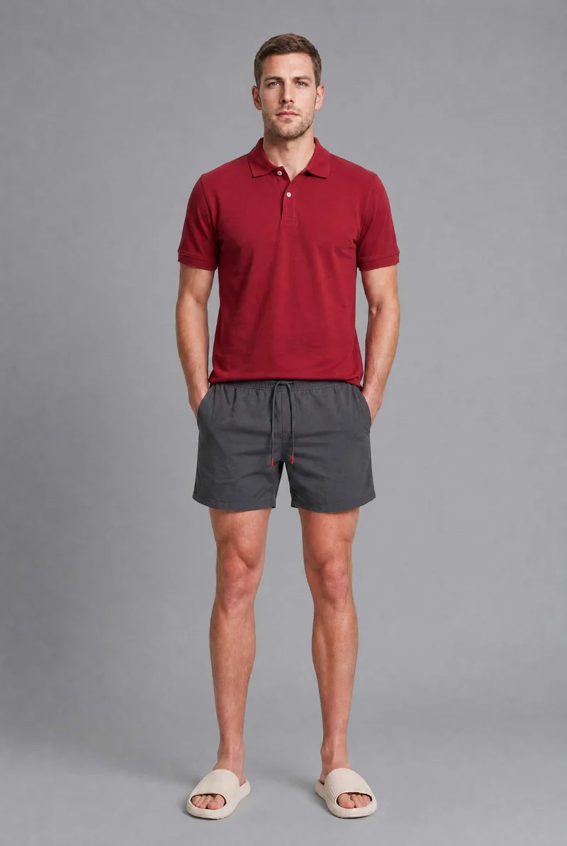 Elastic Draw Waist Black Swim Shorts