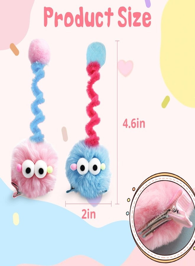 ZLSPTK 2Pcs Pom Pom Hair Clips Pink Cute Hair Pins Baby Girls Funny Blue Small Hairs Barrettes Thick Long Short Hairs Clips Non Slip Kawaii Metal Head Clip Natural Head Accessories Bulk Party Styling - Image 5