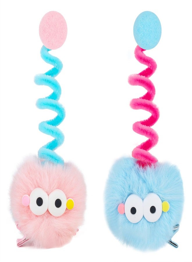 ZLSPTK 2Pcs Pom Pom Hair Clips Pink Cute Hair Pins Baby Girls Funny Blue Small Hairs Barrettes Thick Long Short Hairs Clips Non Slip Kawaii Metal Head Clip Natural Head Accessories Bulk Party Styling - Image 1