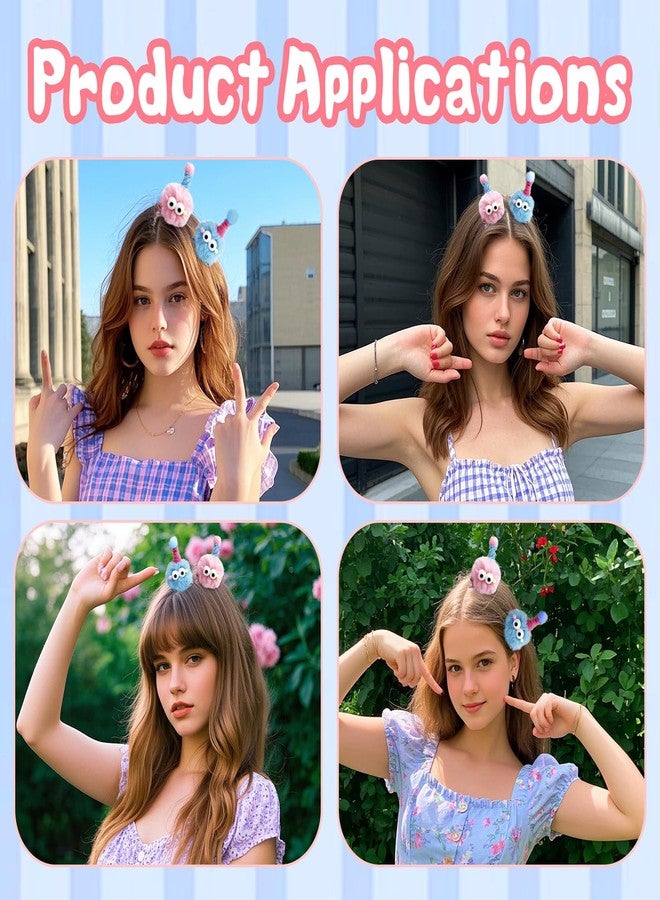 ZLSPTK 2Pcs Pom Pom Hair Clips Pink Cute Hair Pins Baby Girls Funny Blue Small Hairs Barrettes Thick Long Short Hairs Clips Non Slip Kawaii Metal Head Clip Natural Head Accessories Bulk Party Styling - Image 3