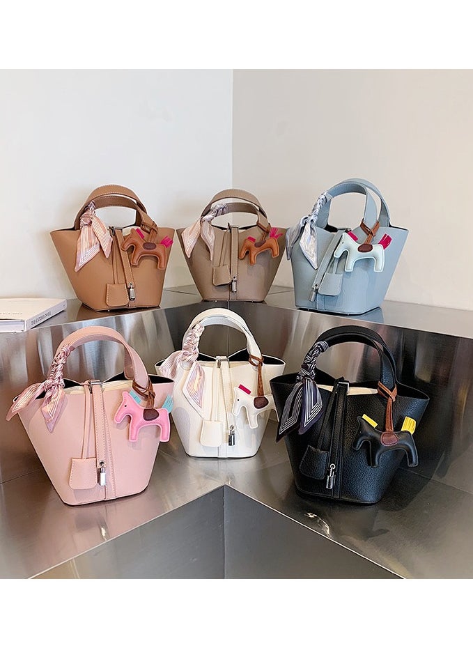 NIBEMINENT Patchwork Pendant Decor Simple Design Satchel Bag Include Pony Pendant and Silk Scarf  - Image 5