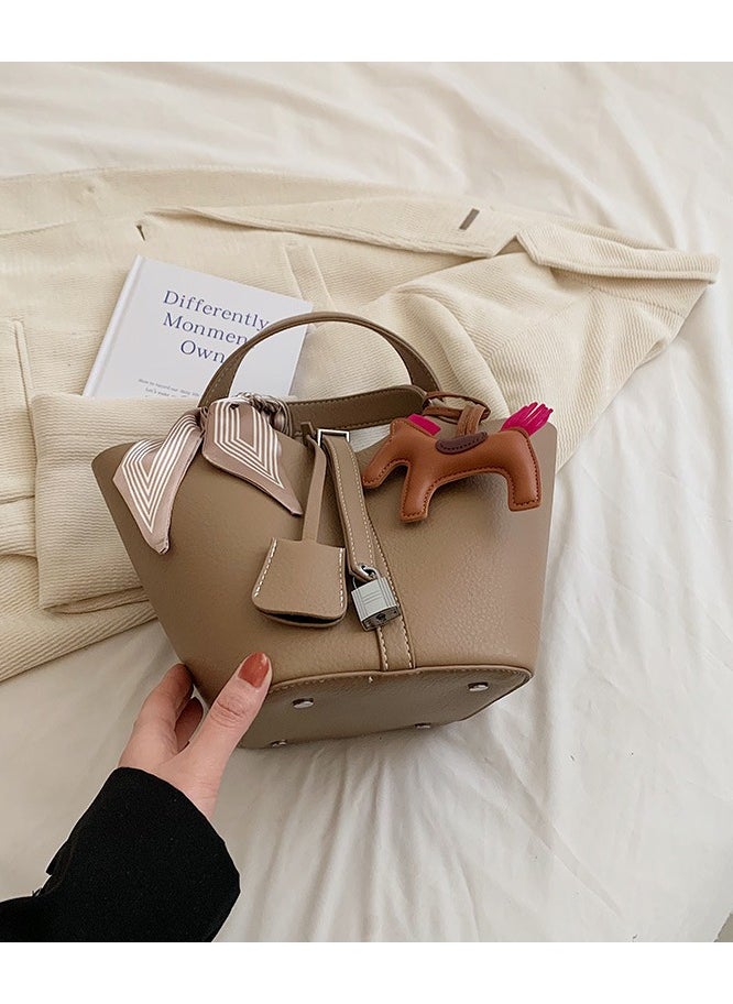 NIBEMINENT Patchwork Pendant Decor Simple Design Satchel Bag Include Pony Pendant and Silk Scarf  - Image 2