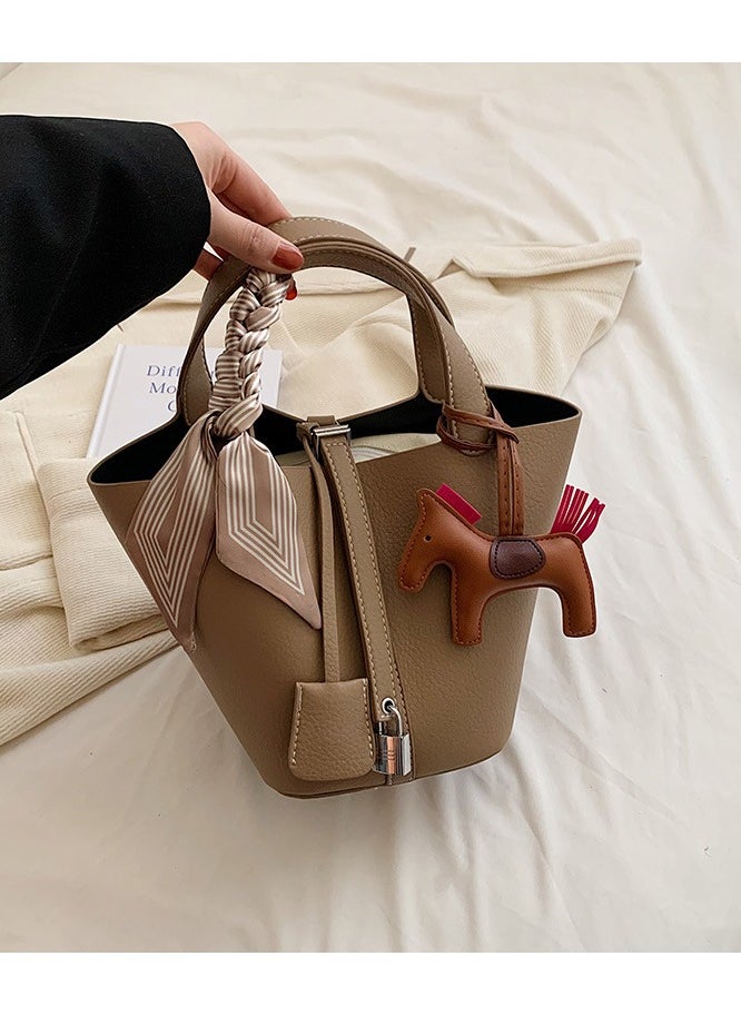 NIBEMINENT Patchwork Pendant Decor Simple Design Satchel Bag Include Pony Pendant and Silk Scarf  - Image 1