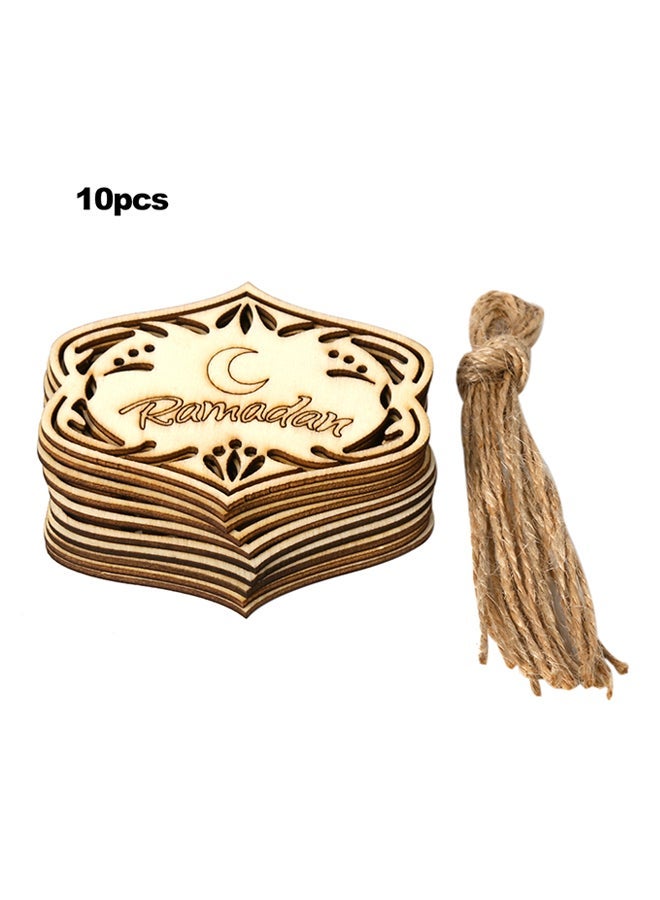 NIBEMINENT 10-Pieces Wooden Ramadan Hanging Pendants With Ropes Brown 9x2.6x7.3centimeter - Image 1