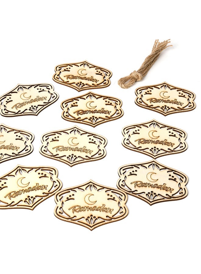 NIBEMINENT 10-Pieces Wooden Ramadan Hanging Pendants With Ropes Brown 9x2.6x7.3centimeter - Image 4