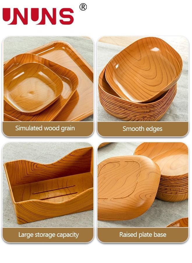 UNUNS 12 Pcs Wooden Grain Plates, Reusable Appetizer and Dessert Plates Set, Heavy Duty Elegant and Sturdy Design Plates Eco Friendly Dinner Plates for Dishes Snack, Dessert, Salad Serving, Housewarming  - Image 5