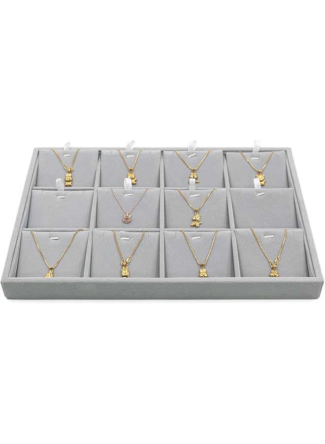 The Bros Jewelry Trays Organizer Storage Display Showcase Box Chests Holder for Ring Earring Necklace Bracelet Pendant 12 Grid Grey - Image 1