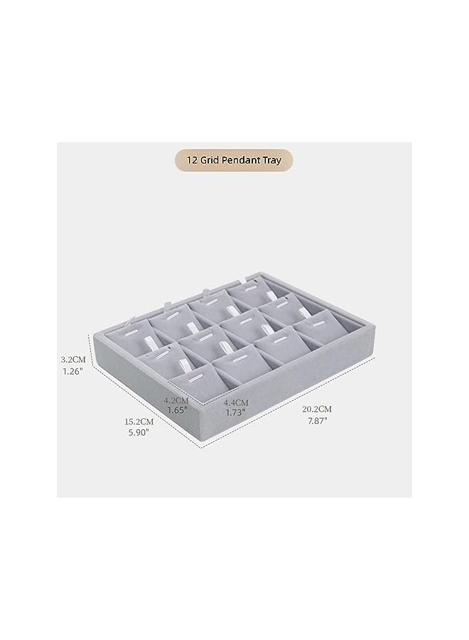The Bros Jewelry Trays Organizer Storage Display Showcase Box Chests Holder for Ring Earring Necklace Bracelet Pendant 12 Grid Grey - Image 2
