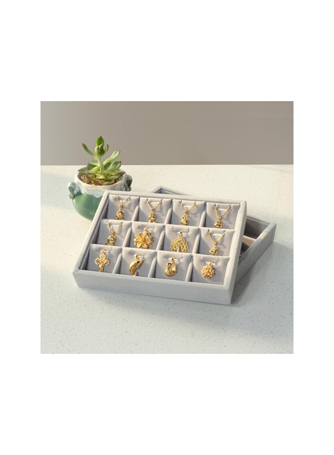 The Bros Jewelry Trays Organizer Storage Display Showcase Box Chests Holder for Ring Earring Necklace Bracelet Pendant 12 Grid Grey - Image 5