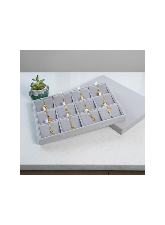 The Bros Jewelry Trays Organizer Storage Display Showcase Box Chests Holder for Ring Earring Necklace Bracelet Pendant 12 Grid Grey - Image 3