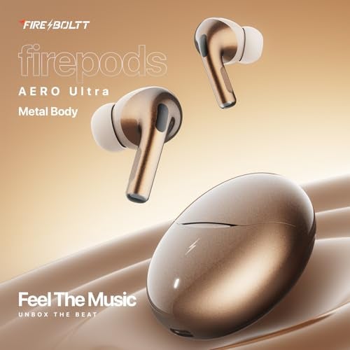 Fire-Boltt Aero TWS Earbuds Custom EQ, Wireless Bluetooth 5.4, Music & App Support, 50H Playtime, Fast Charging Case, 50ms Low Latency for Gaming, Touch Controls, IPX4 Waterproof, Clear Calls - Gold - Image 2