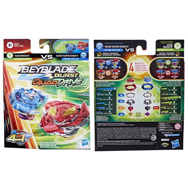 BEYBLADE Burst QuadDrive Salvage Valtryek Rashad V7 and Gilded Nemesis N7 Spinning Top Dual Pack -- 2 Battling Game Top Toy for Kids Ages 8 and Up - Image 5