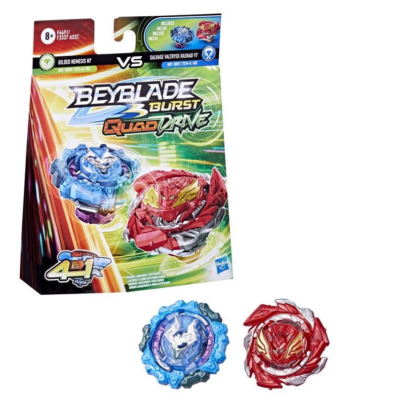 BEYBLADE Burst QuadDrive Salvage Valtryek Rashad V7 and Gilded Nemesis N7 Spinning Top Dual Pack -- 2 Battling Game Top Toy for Kids Ages 8 and Up - Image 1