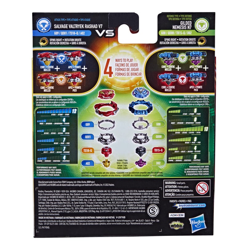 BEYBLADE Burst QuadDrive Salvage Valtryek Rashad V7 and Gilded Nemesis N7 Spinning Top Dual Pack -- 2 Battling Game Top Toy for Kids Ages 8 and Up - Image 4