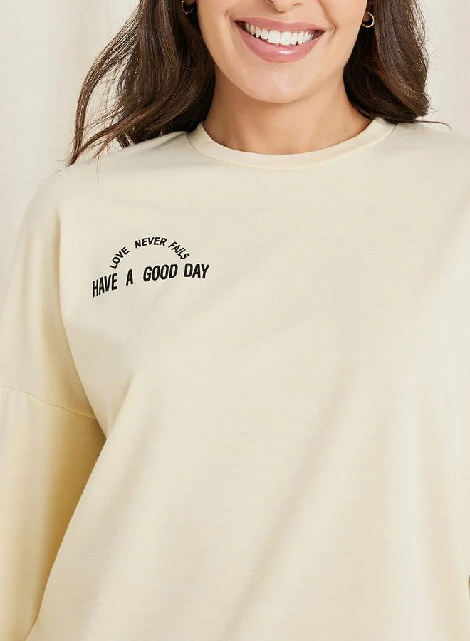 Styli Slogan Placement Top & Jogger Lounge Set