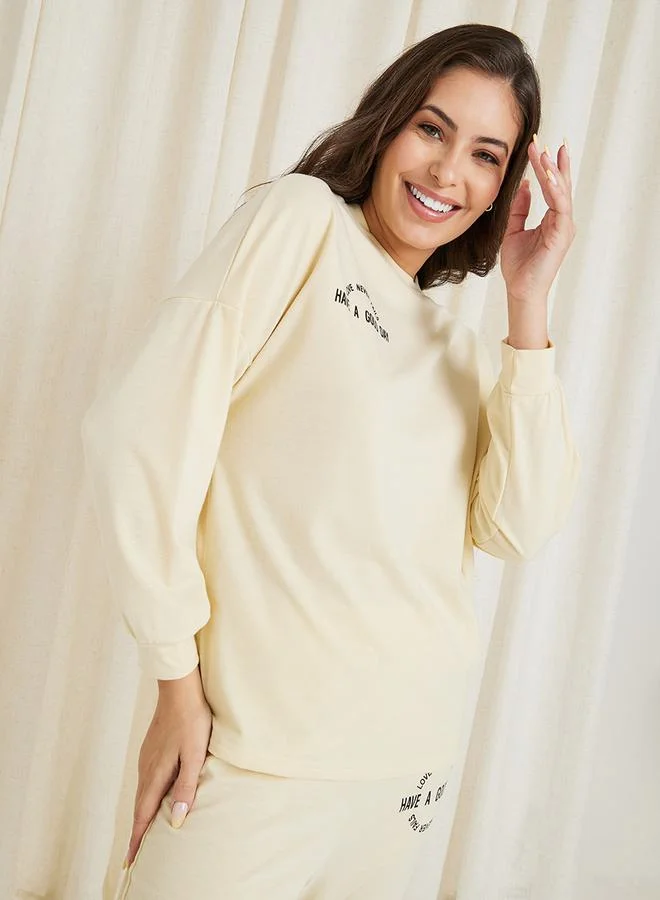 Styli Slogan Placement Top & Jogger Lounge Set