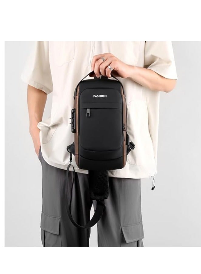 Men's Crossbody Shoulder Bags for Running, Outdoor Hiking, Travel, Running, New Fashion, Walking, Jogging, USB Port Black x Gold - Image 2