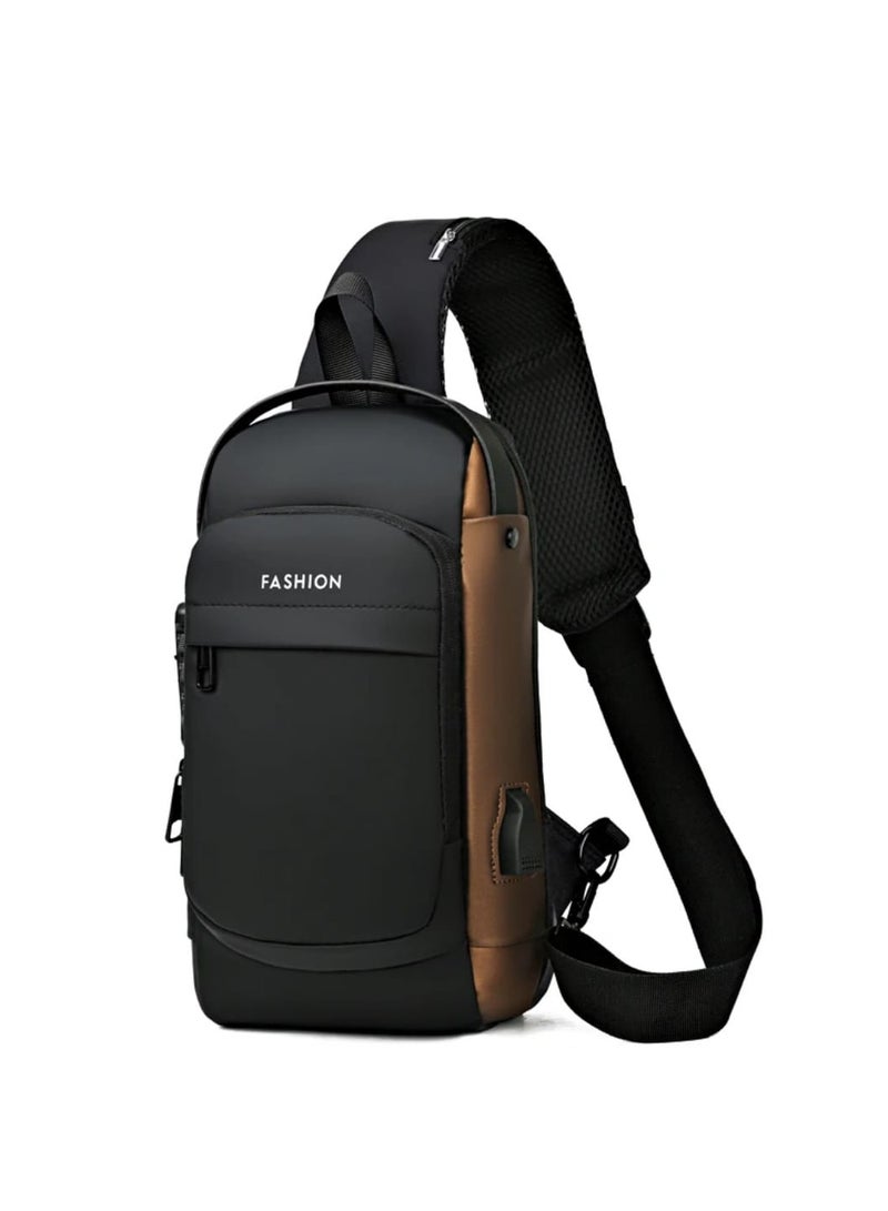 Men's Crossbody Shoulder Bags for Running, Outdoor Hiking, Travel, Running, New Fashion, Walking, Jogging, USB Port Black x Gold - Image 1