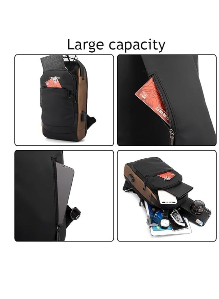 Men's Crossbody Shoulder Bags for Running, Outdoor Hiking, Travel, Running, New Fashion, Walking, Jogging, USB Port Black x Gold - Image 3