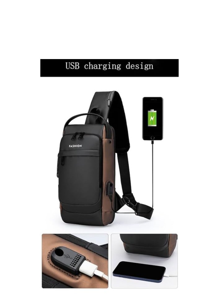 Men's Crossbody Shoulder Bags for Running, Outdoor Hiking, Travel, Running, New Fashion, Walking, Jogging, USB Port Black x Gold - Image 5