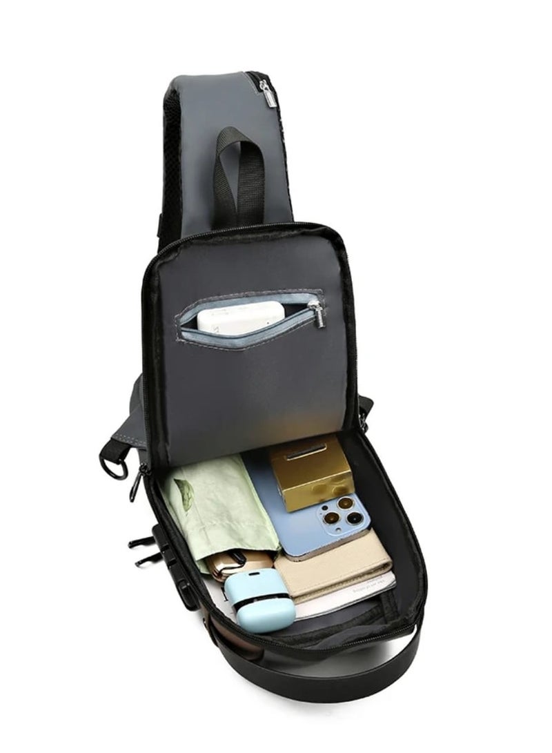 Men's Crossbody Shoulder Bags for Running, Outdoor Hiking, Travel, Running, New Fashion, Walking, Jogging, USB Port Black x Gold - Image 4