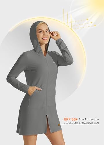 Willit UPF 50+ Women's Swim Cover Up Sun Protection Beach Swimwear Bathing Suit Long Hoodie Jacket SPF Deep Gray M - Image 4