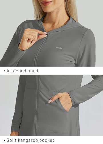Willit UPF 50+ Women's Swim Cover Up Sun Protection Beach Swimwear Bathing Suit Long Hoodie Jacket SPF Deep Gray M - Image 5