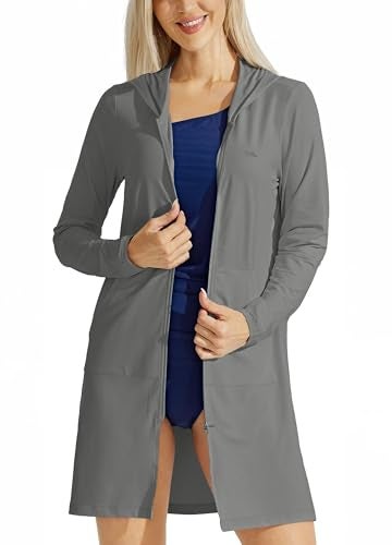 Willit UPF 50+ Women's Swim Cover Up Sun Protection Beach Swimwear Bathing Suit Long Hoodie Jacket SPF Deep Gray M - Image 1