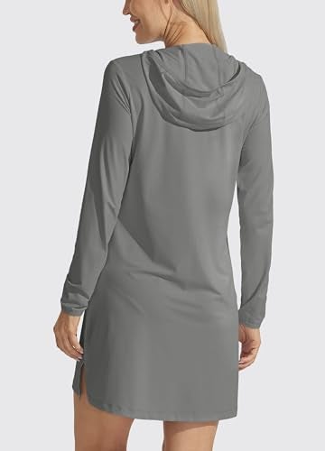 Willit UPF 50+ Women's Swim Cover Up Sun Protection Beach Swimwear Bathing Suit Long Hoodie Jacket SPF Deep Gray M - Image 2