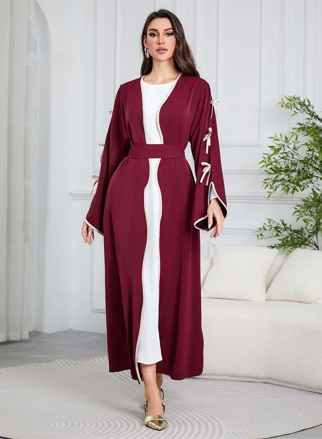 Take Two Red Contrast Trims Bow Details Maxi Abaya