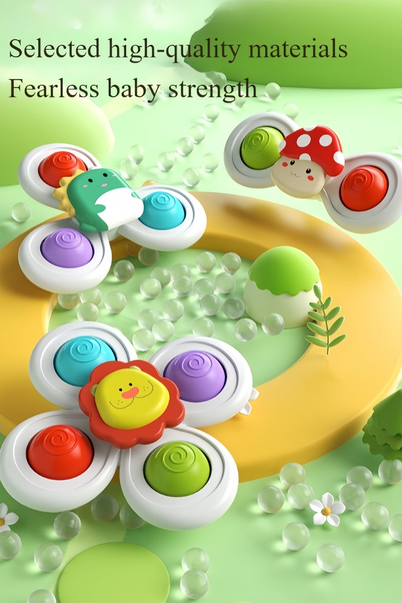 أفضل ذروة ألعاب حمام الطفل، مجموعة من 3 قطع من ألعاب الأكل والاستحمام الدوارة ذات الأكواب الماصة، ألعاب حسية جديدة، دوارات فيدجيت، مناسبة لألعاب حمام الأطفال الصغار، أعياد ميلاد الأطفال، هدايا الأطفال، ألعاب تعليمية ممتعة بالضغط على الإصبع، دوارات فيدجيت دوارة للأكل والاستحمام - مجموعة Forest Spin من 3 قطع (سوار + كوب شفط) - Image 2