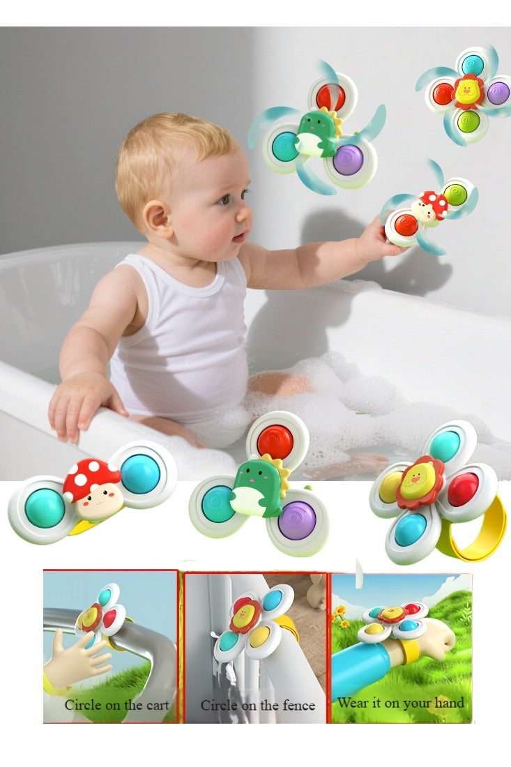 أفضل ذروة ألعاب حمام الطفل، مجموعة من 3 قطع من ألعاب الأكل والاستحمام الدوارة ذات الأكواب الماصة، ألعاب حسية جديدة، دوارات فيدجيت، مناسبة لألعاب حمام الأطفال الصغار، أعياد ميلاد الأطفال، هدايا الأطفال، ألعاب تعليمية ممتعة بالضغط على الإصبع، دوارات فيدجيت دوارة للأكل والاستحمام - مجموعة Forest Spin من 3 قطع (سوار + كوب شفط) - Image 1
