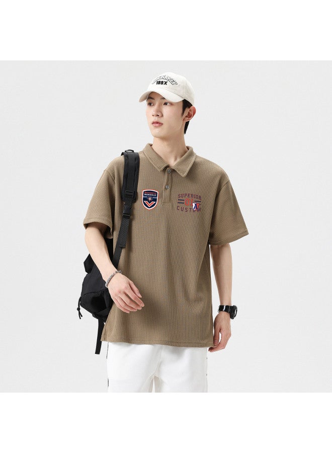 Baleno Men's Polo Shirt Summer Waffle Knit Comfortable Sports Casual T-shirt Versatile Loose Fit Collared Short Sleeve Top - Image 3