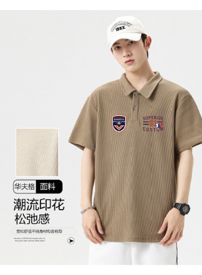 Baleno Men's Polo Shirt Summer Waffle Knit Comfortable Sports Casual T-shirt Versatile Loose Fit Collared Short Sleeve Top - Image 1