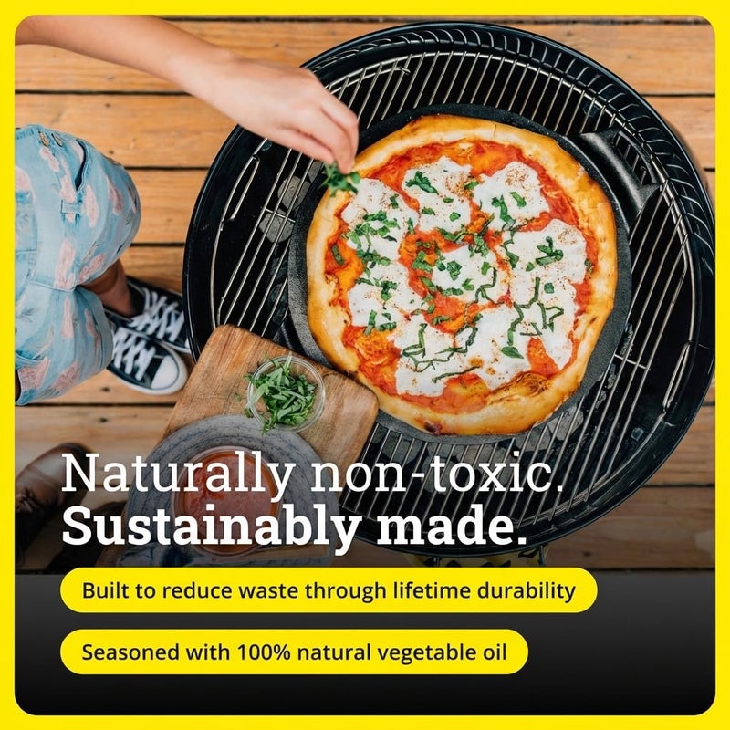 Lodge Seasoned Cast Iron Pizza Pan - Pre-Seasoned, Round Pizza Pan with Dual Assist Handles - Even Heat Distribution- PFAS-Free, Non-Toxic Cookware - Oven Safe - 15 Inch - Image 5