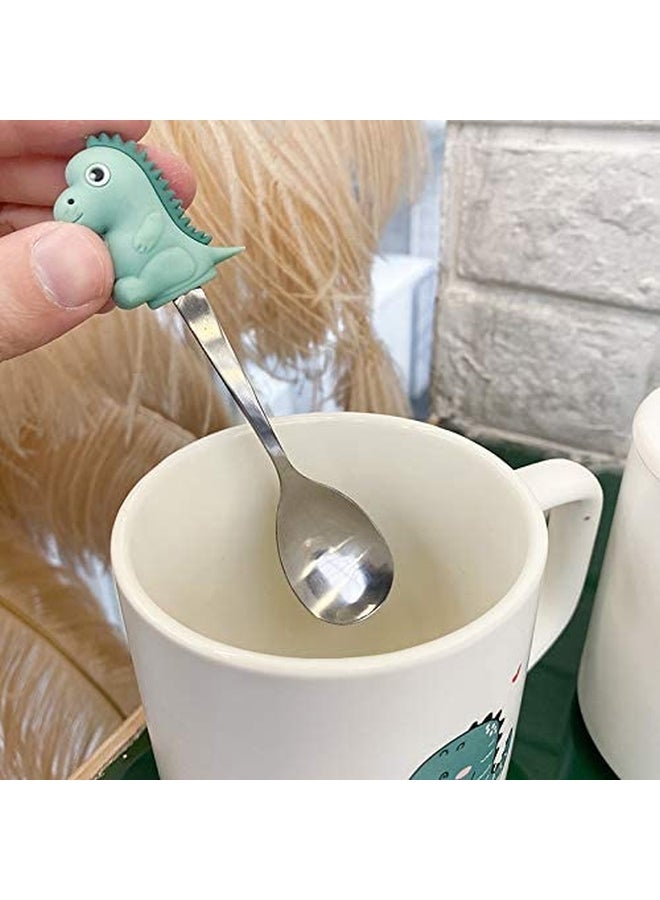 Loquat Cute Cartoon Matte Dinosaur Printed Ceramic Mug with Lid and Spoon White/Green/Silver 10 x 9cm - Image 5