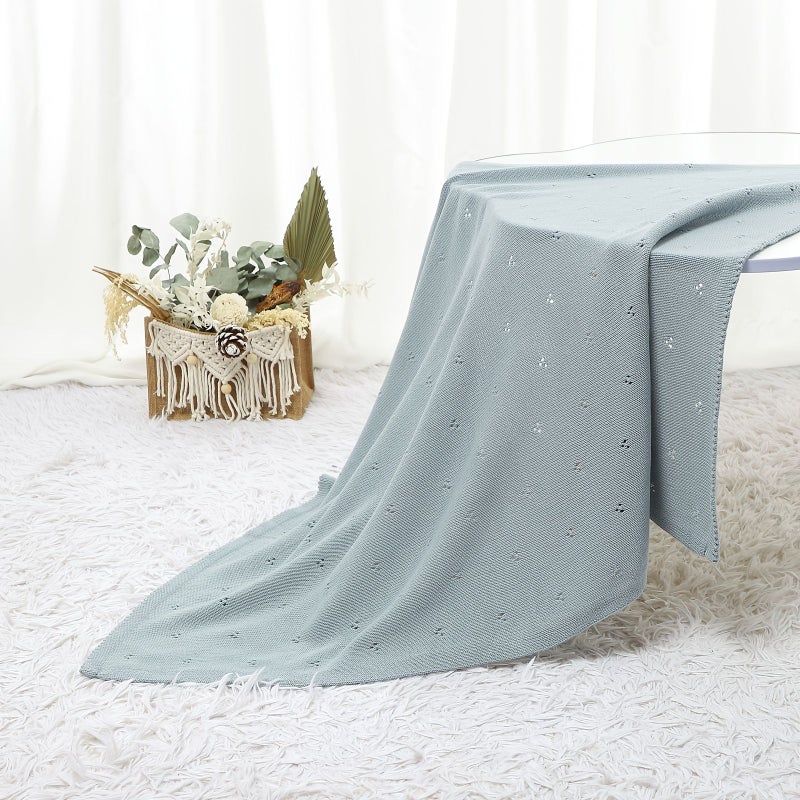 Infant And Toddler Solid Color Knitted Blanket For Baby Boys Girls Sky Blue And Camel One Size Suitable For All Seasons Hand Wash Only - Image 5